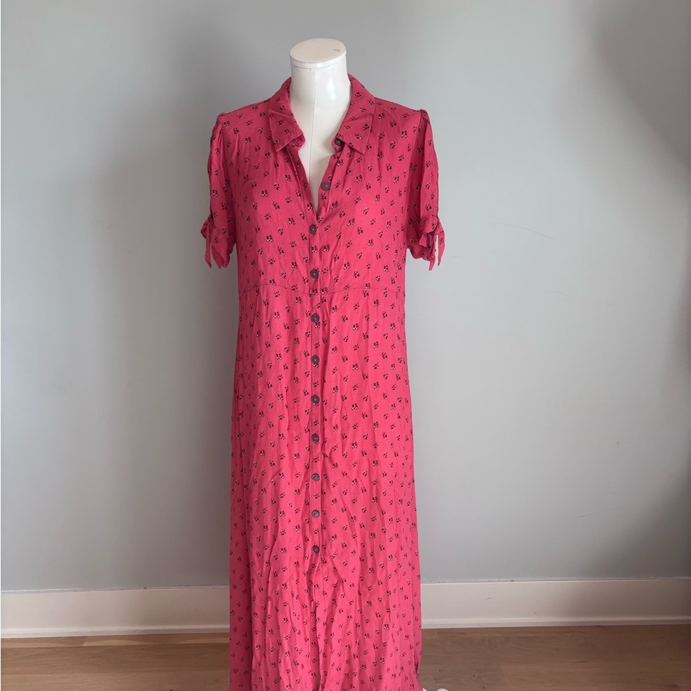 The Nines by hatch Red Floral Button-Up Dress